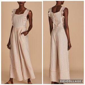 Sancia The Ines Wide Leg Crop Jumpsuit XS Gingham Plaid Ruffle Neutral Cottage